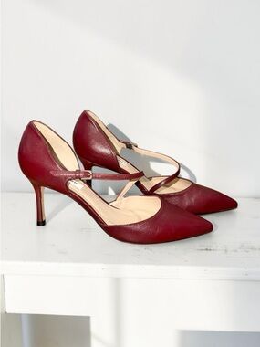 Vintage LK Bennet RARE Wine Leather Pointed Mary Jane Heels Size 8.5
